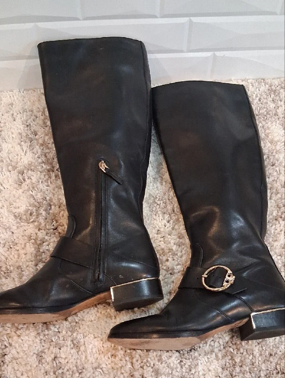 Tory Burch Sophia Black Leather Riding Boots Size 8
